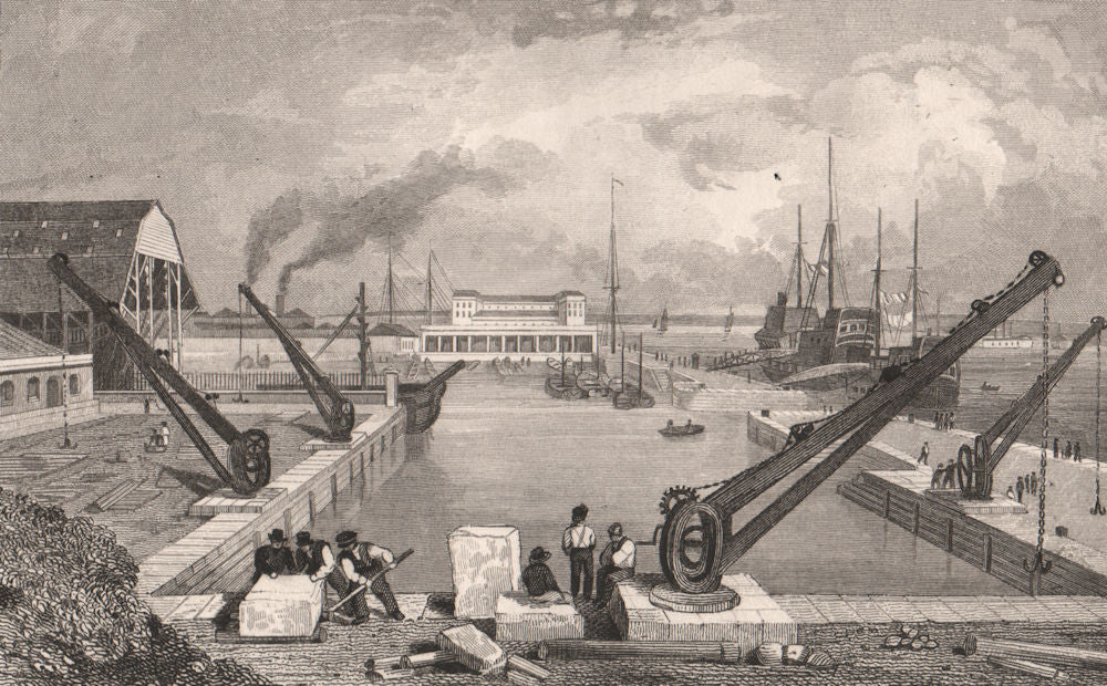 Dockyard, Sheerness, Kent. BAYNES 1829 old antique vintage print picture